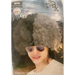 Sports Fan Wig Chicago White Sox Black Gray Baseball Game Adult Costume